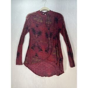 Free People Nouveau Tulip Crossover Top Women’s Sz XS Lace Trim Abstract *flawed